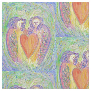 Loving Guardian Angel Heart Art Fabric Material Tyg