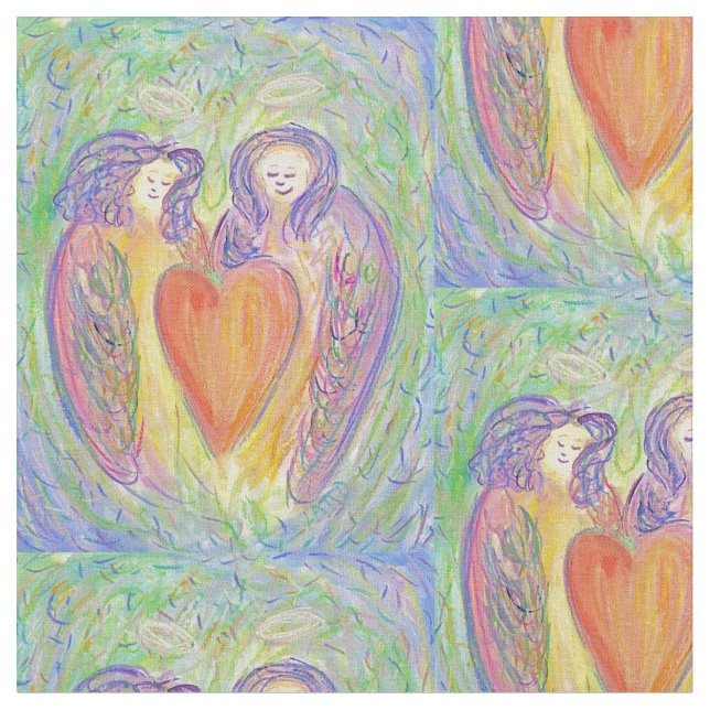 Loving Guardian Angel Heart Art Fabric Material Tyg (Närbild)