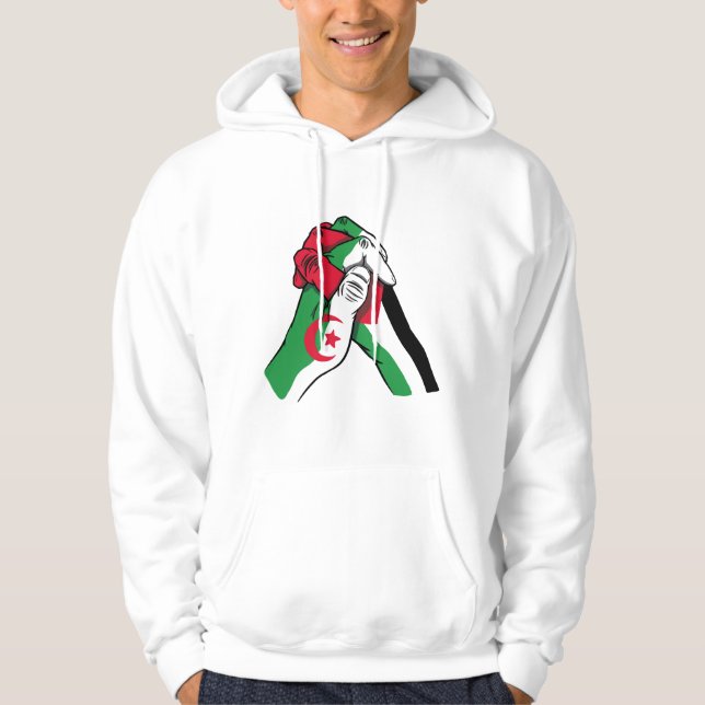 loving handshake between palestine and algeria hoodie (Framsida)