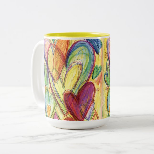 Loving Healing Hearts Art Anpassningsbar Kaffe kop Två-Tonad Mugg (Framsida vänster)