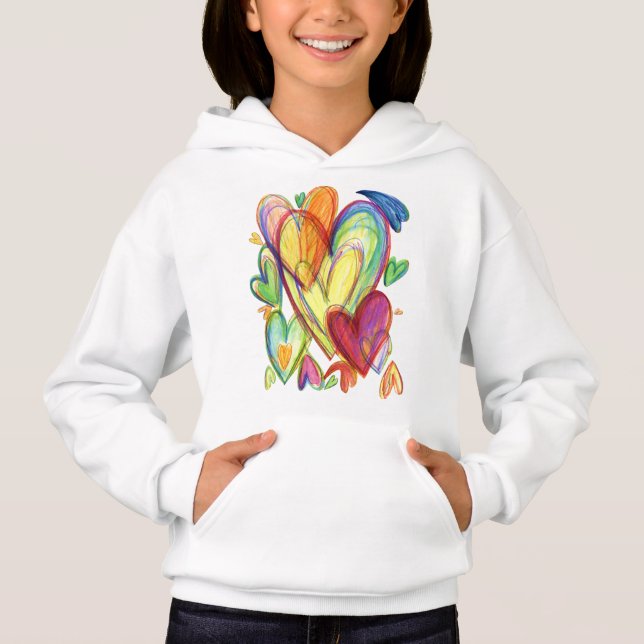 Loving Healing Hearts Art Rainbow Hoodie T Shirt (Framsida)