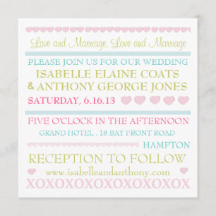 Loving Hearts Pastel Wedding bjudande Inbjudningar