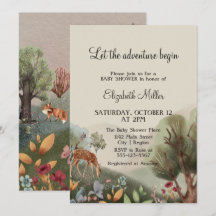 Loving Illustrated Flowers Träd Hjort Baby Shower