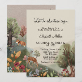 Loving Illustrated Flowers Träd Hjort Baby Shower Inbjudningar