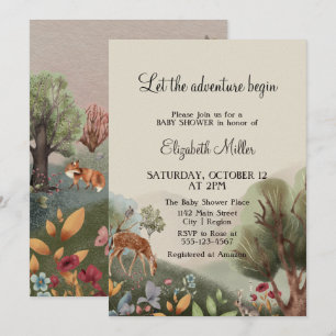 Loving Illustrated Flowers Träd Hjort Baby Shower Inbjudningar