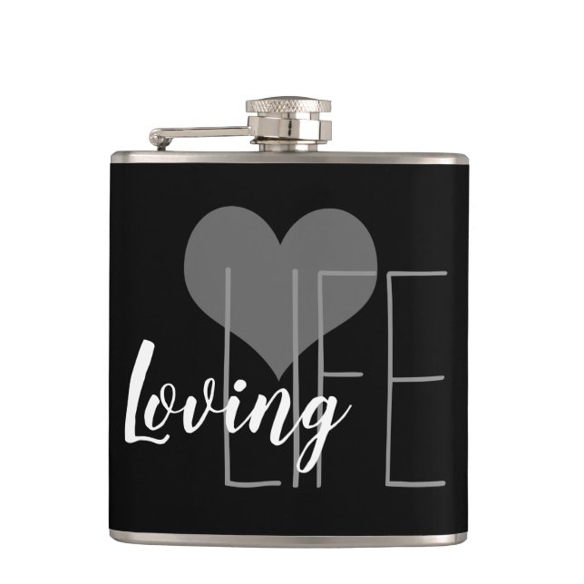 LOVING LIFE-bokstäver med hjärta | Fickplunta (Framsidan)