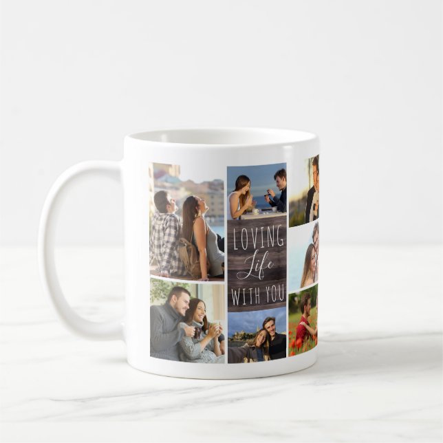 Loving Life med dig 14 Fotokollage Wood Panel Kaffemugg (Vänster)