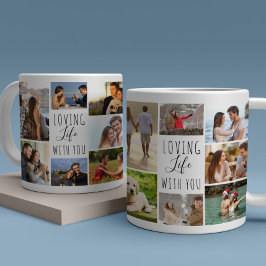 Loving Life med dig 14 Photo Collage White Kaffemugg