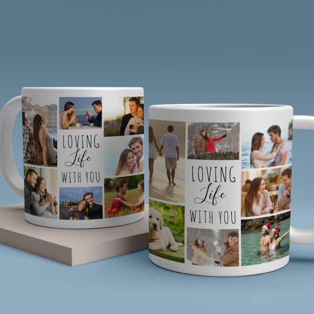 Loving Life med dig 14 Photo Collage White Kaffemugg (Loving Life with You photo collage mug)