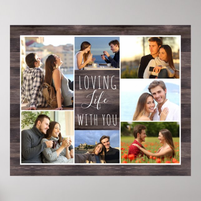 Loving Life med dig 7 Photo Collage | Rustic Wood Poster (Framsidan)
