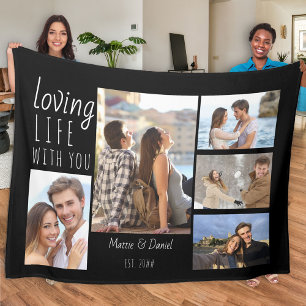 Loving Life med din 5 Photo Collage Black Fleecefilt