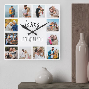 Loving Life med din offert 12 Photo White Fyrkantig Klocka