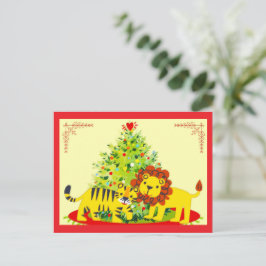 Loving Lion & Tiger Happy Holiday Postcard Helg Vykort