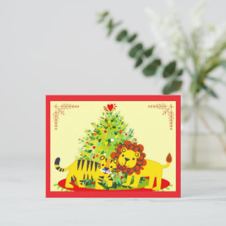 Loving Lion & Tiger Happy Holiday Postcard Helg Vykort