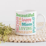 Loving Mamma Ord - Söt Multi Färg Typography Kaffemugg<br><div class="desc">Mamma står i centrum för detta kärleksfulla ord - och mallen är utformad så att du kan redigera detta till Morsa om du vill. (Tyvärr finns det inte utrymme för längre stavningar.) Denna typografi omfattar ord vackra, vackra, fantastisk, kloka, lycklig, älskande och osjälviska. Den användor en mängd olika teckensnittstyper och...</div>