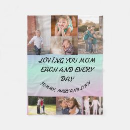 Loving Mamma Varje dag 7 fotoblå och lila Fleecefilt