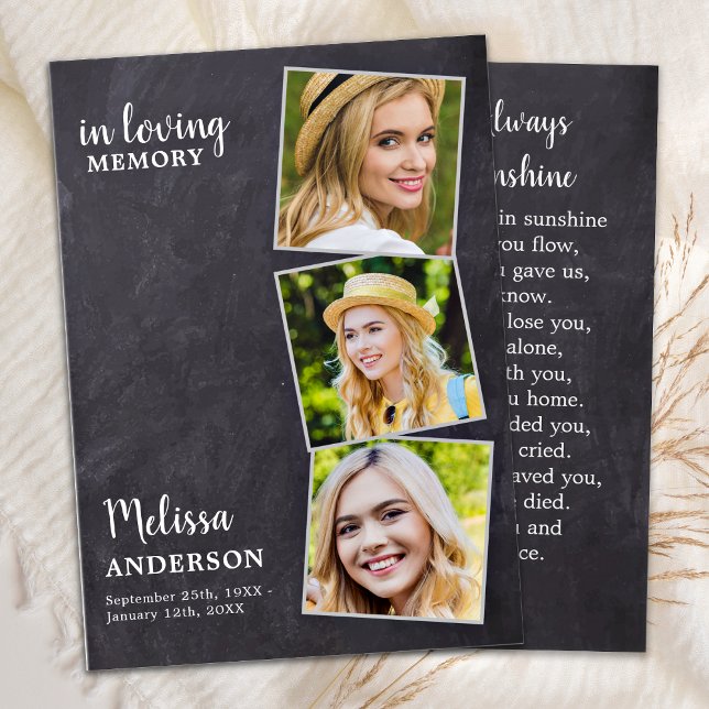 Loving Memory 3 Photo Sympathy Funeral Prayer Card Visitkort (Skapare uppladdad)
