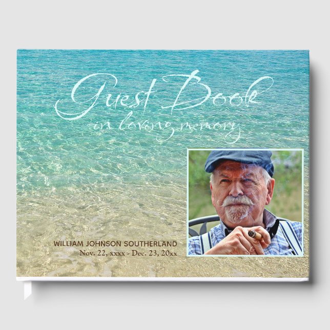 Loving Memory Beach Vatten Shore-begravningsfoto Gästböcker (Framsida)