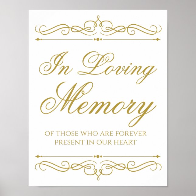 Loving Memory Bröllop Sign Guld Swirl Calligraphy Poster (Framsidan)