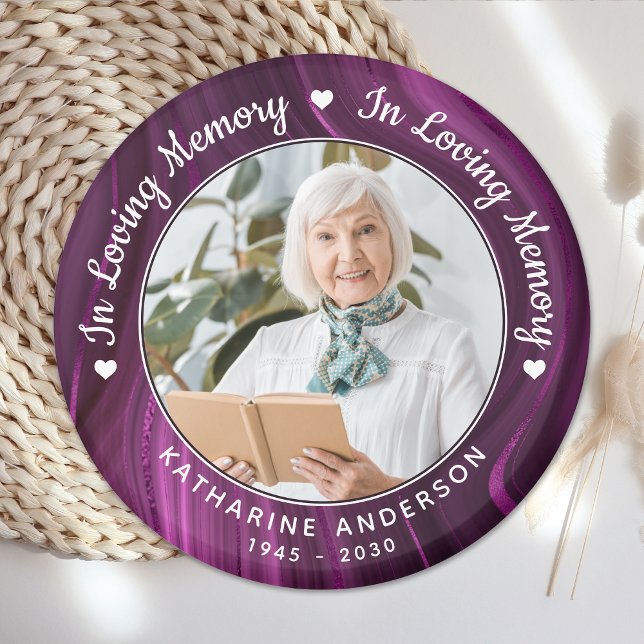 Loving Memory Memorial Lila Marble Photo Funeral Magnet (Skapare uppladdad)