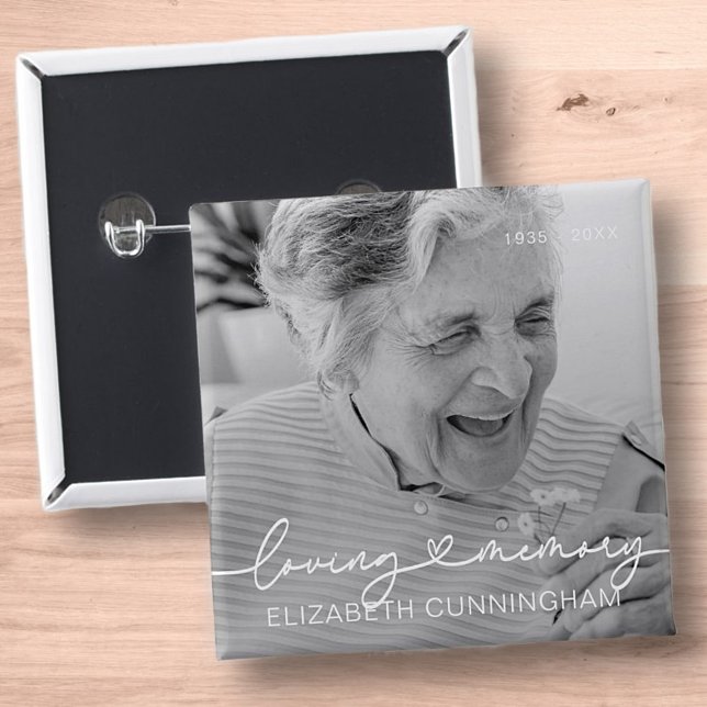 Loving Memory Modern Elegant Heart Photo Knapp (Skapare uppladdad)