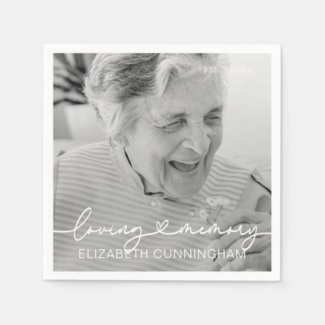 Loving Memory Modern Elegant Heart Photo Memorial Pappersservett (Framsidan)