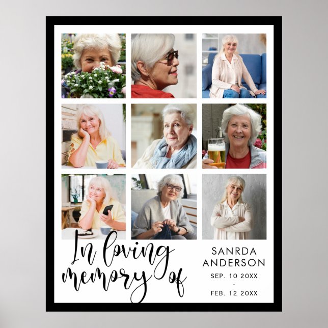 Loving Memory Modern Memorial Photo Collage Poster (Framsidan)