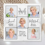 Loving Memory Photo Collage Memorial-favoriter Magnet<br><div class="desc">Modern Vit marmor, unikt magnet. Den här sympatifilmen har en unik fotokollage för fem av dina favoritfoton, inledande mongram och namn, en hjärtlig citattecken "Loved Beyond Ord, Missed Beyond Measure" på en modern, vit marmordesign. ... COPYRIGHT © 2020 Judy Burrows, Black Hund Art - Med alla Höger reserverade. Loving Memory...</div>
