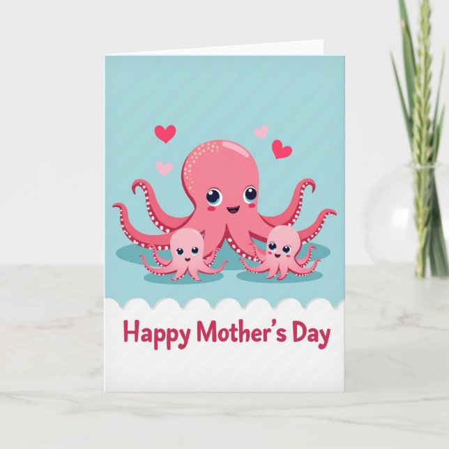 Loving Octopus Mothers Day Card Kort (Framsida)