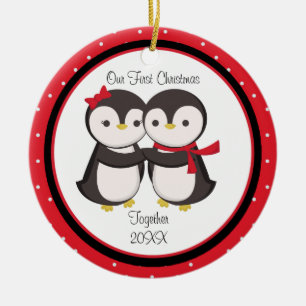 Loving Penguin Couple jul Ornamet Julgransprydnad Keramik