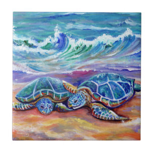 Loving Sea Turtles Hugger Kakelplatta