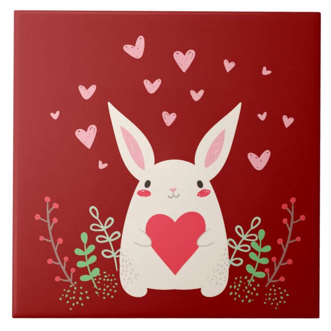Loving Snuggly Kawaii Bunny Anpassningsbar Kakelplatta (Framsidan)