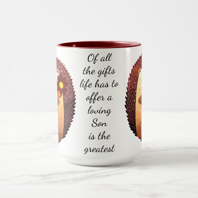 Loving Son Inspirational Quote Cute Hedgehog Mugg (Center)