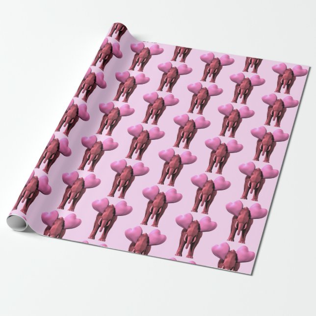 Loving Sweet Romantic Rosa Elephant Presentpapper (Utrullad)