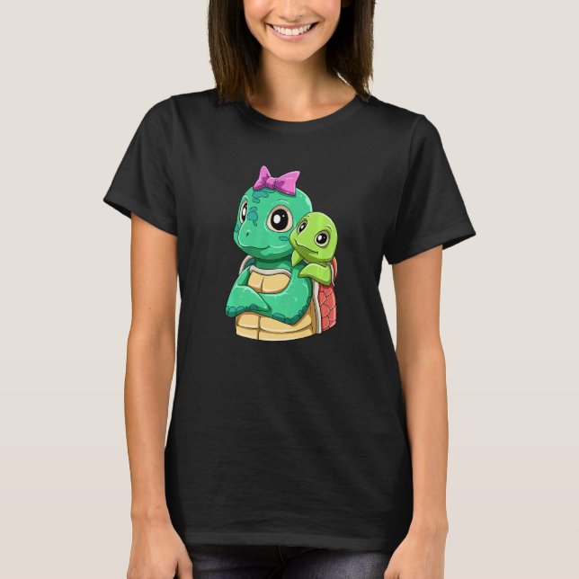 Loving Turtle with Turtle Kid for a Turtles  Mommy T Shirt (Framsida)