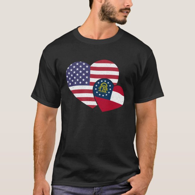 Loving USA & Georgia Local Flag Heart Proud Americ T Shirt (Framsida)