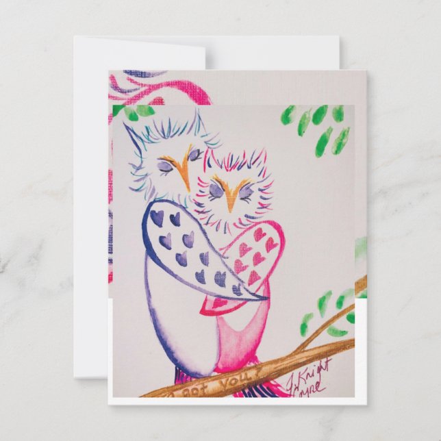 Loving Watercolor Uggla Valentine Card (Framsida)