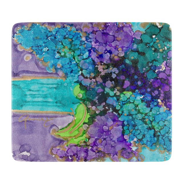 Lovitude Violet & Aqua Glass Cutting Board (Framsidan)