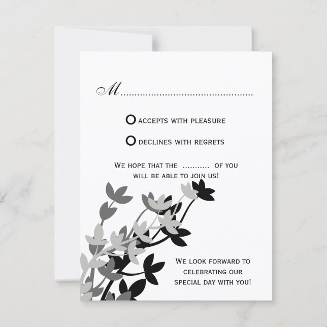 Lövlig elegans i silver svarta RSVP-kort OSA Kort (Baksida)