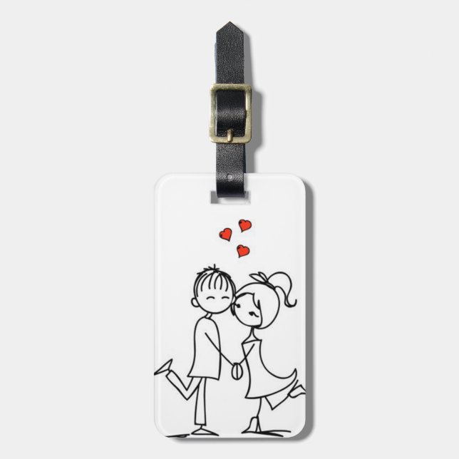 **LOVNING COUPLE TECKNAD** BAGAGE TAG BAGAGEBRICKA (Vertikal Framsida)