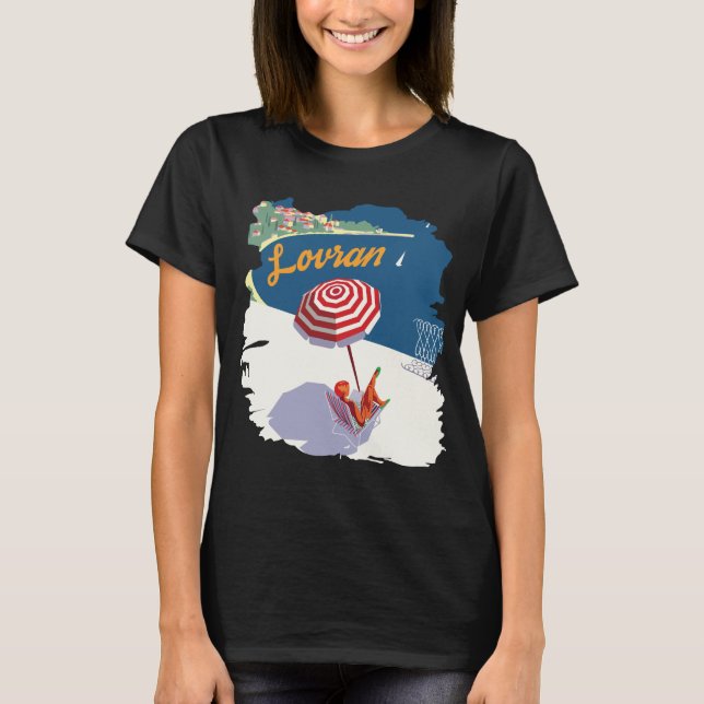 Lovran Kroatien Strand Parasoll Röd Resa T Shirt (Framsida)