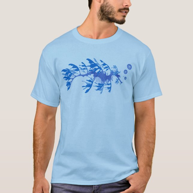 Lövrik havsdrake för blått t-shirt (Framsida)