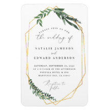 Lövrikt rambröllop för guld- geometrisk vattenfärg