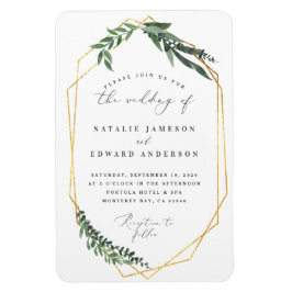 Lövrikt rambröllop för guld- geometrisk vattenfärg magnet