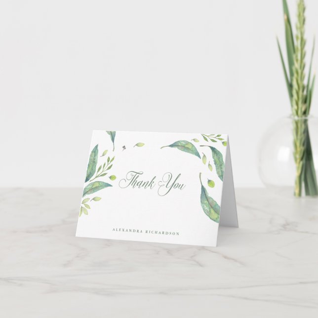 Lövrikt vattenfärgtack för grönt | tack kort (Framsida)