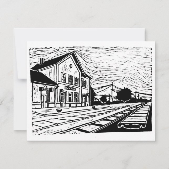 Lovrin Station Linocut OSA Kort (Framsida)