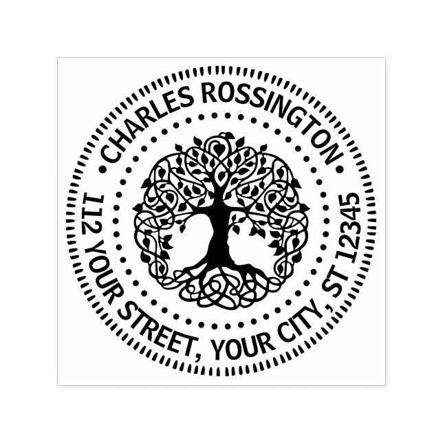 Lövträd med rötter Namn Returadress NT Frm Självfärgande Stämpel (Design)
