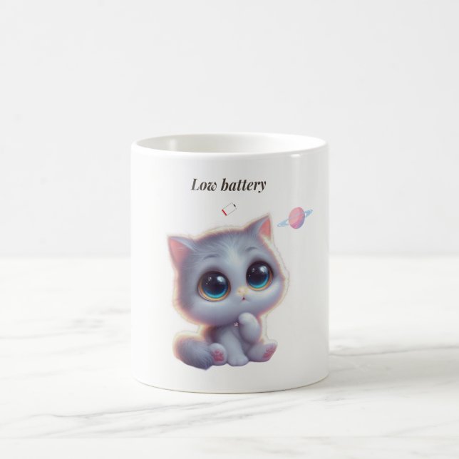 Low Battery Cat Meme Mug Kaffemugg (Center)