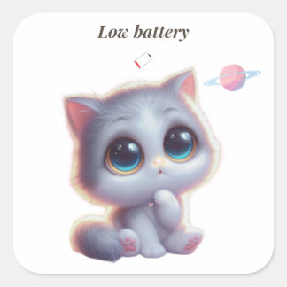 Low Battery Cat Meme Sticker Fyrkantigt Klistermärke