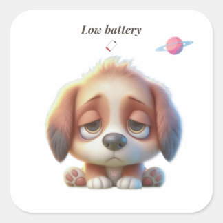 Low Battery Dog Sticker Fyrkantigt Klistermärke